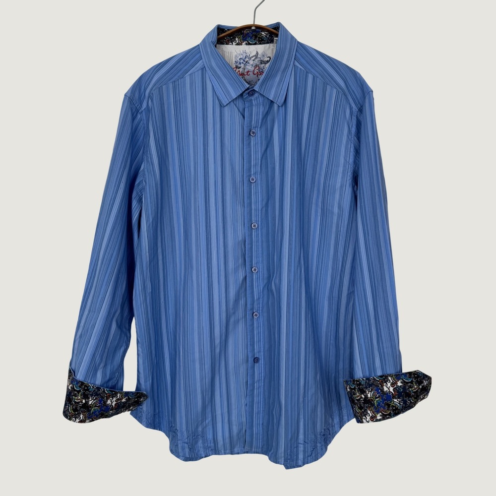 Robert Graham Mens XL Classic Fit Blue Striped Flip Cuff Button Down Shirt
